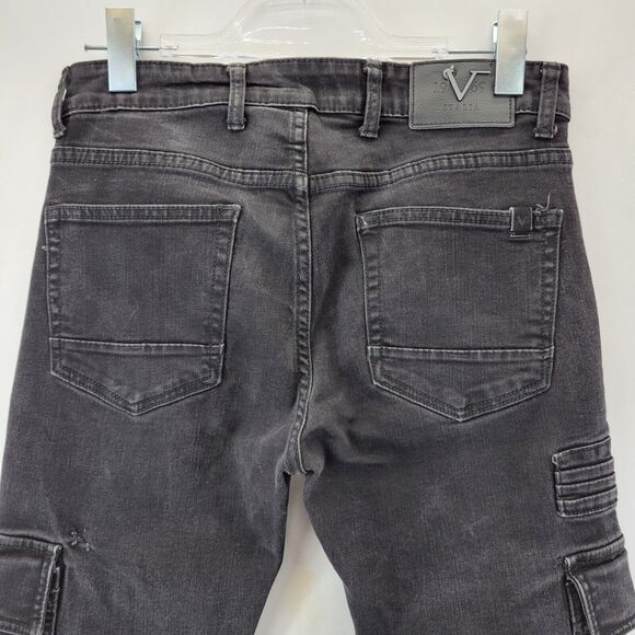 V1969 Vercase Moto Jeans Mens 28x30 Black Cargo Skinny Rock And Roll Emo Punk - Picture 6 of 15